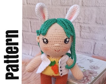 Crochet Doll pattern amigurumi bunny doll pattern Ellen doll pattern By foriveahappiness Digital File PDF( English US terms)