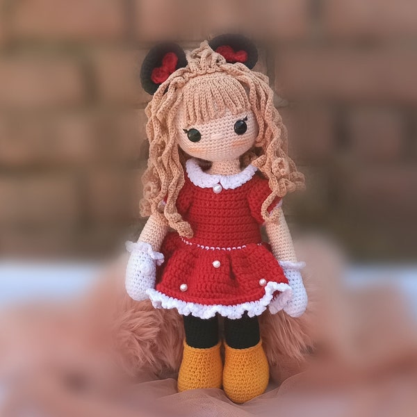 Crochet Doll In Minnie Outfit  Crochet princess doll pattern crochet Curly hair doll pattern English US Terms