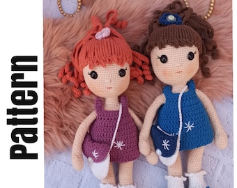 Schema Amigurumi Schema per bambola all'uncinetto Schema per bambola carina con vestiti Schema per bambola principessa Tutorial per capelli bambola PDF (inglese)