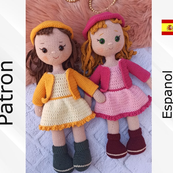 Patrón de muñeca amigurumi, Patrón de muñeca Rosa de ganchillo, Patrón en Español de ganchillo, PDF tutorial crochet Doll