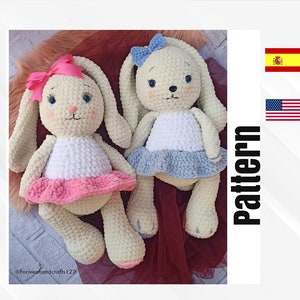 Crochet pattern bunny, Amigurumi plush bunny tutorial, Crochet pattern rabbit, English and Spanish pattern PDF