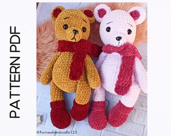 Modèle d'ours en peluche au crochet, modèle peluche ours Amigurumi, tutoriel de modèle numérique, anglais