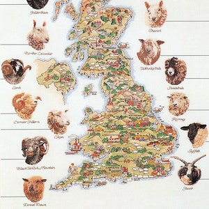 Thea Gouverneur / 1076A Sheep Map of Great Britain / Kreuzstich Kit