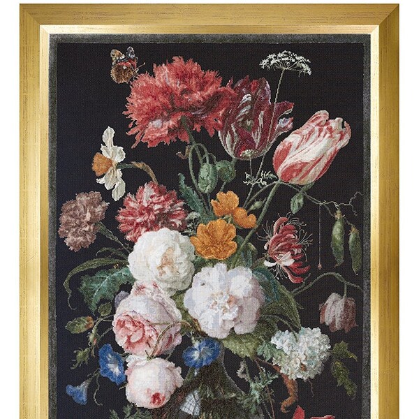 Thea Gouverneur / 785.05 Still Life with Flowers in a Glass Vase, 1650-1683, Jan Davidsz. De Heem / Cross Stitch Kit