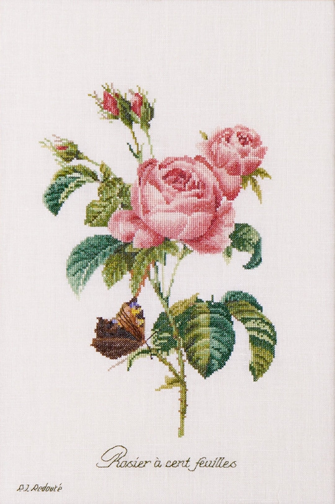 Tuberose Flower Illustration Inspired By Pierre-Joseph Redoute Counted Cross Stitch Pattern