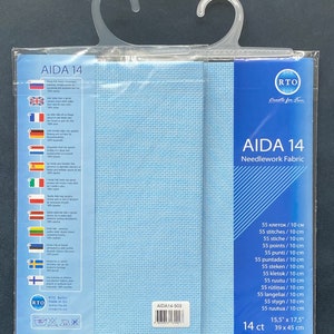 RTO / Pre-cut Needlework Fabric Aida 14 Count Light Blue 39x45cm 100% Cotton / AIDA14-503
