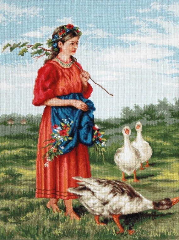 Luca-s / B486 Girl With Geese / Cross Stitch Kit - Etsy
