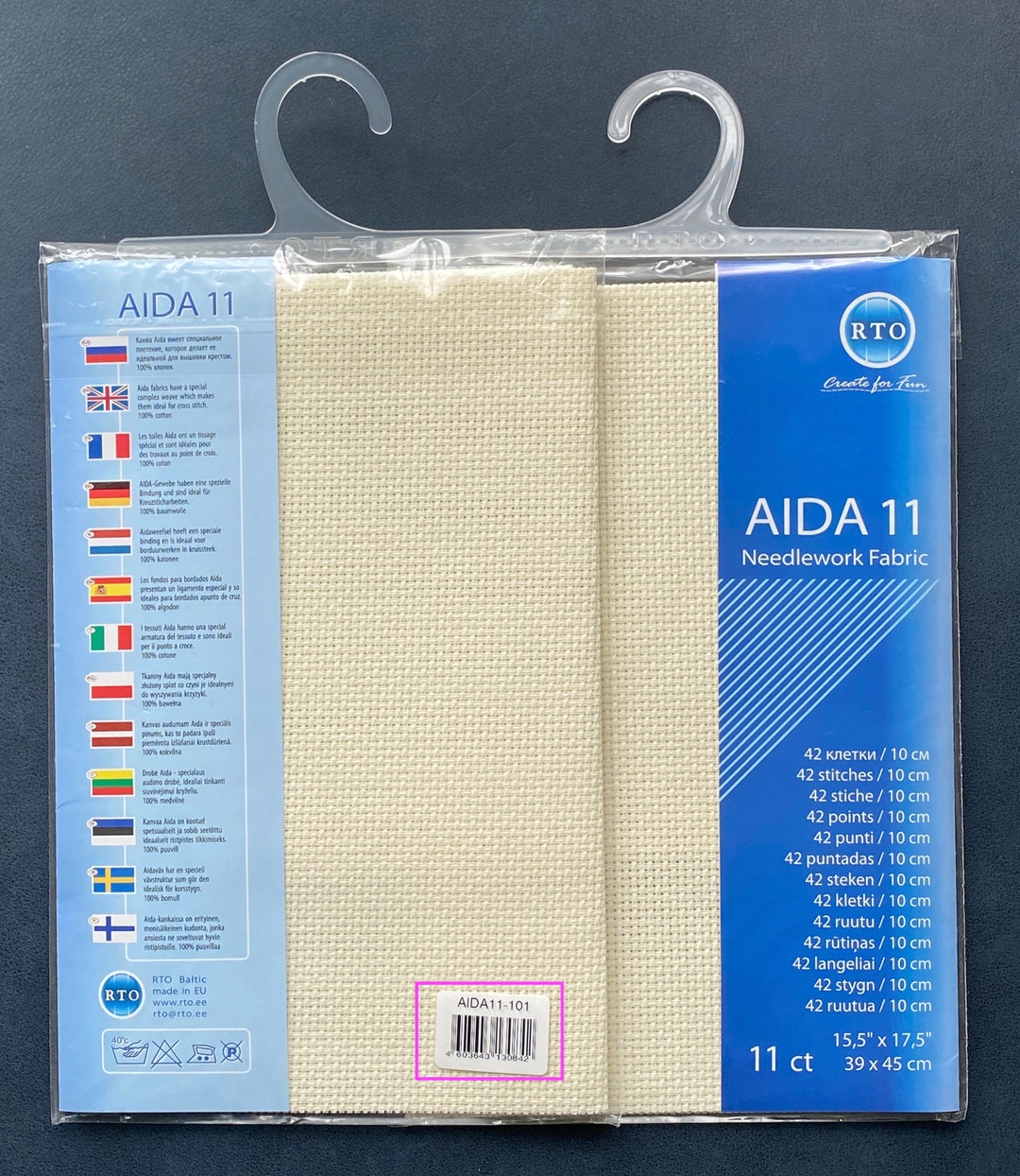 RTO Aida-Stoff Zuschnitt 18ct – Ecru, 39x45 Cm, 100% Baumwolle, Maschinenwaschbar, Aus Estland – Für Kreuzstich Und Handarbeiten