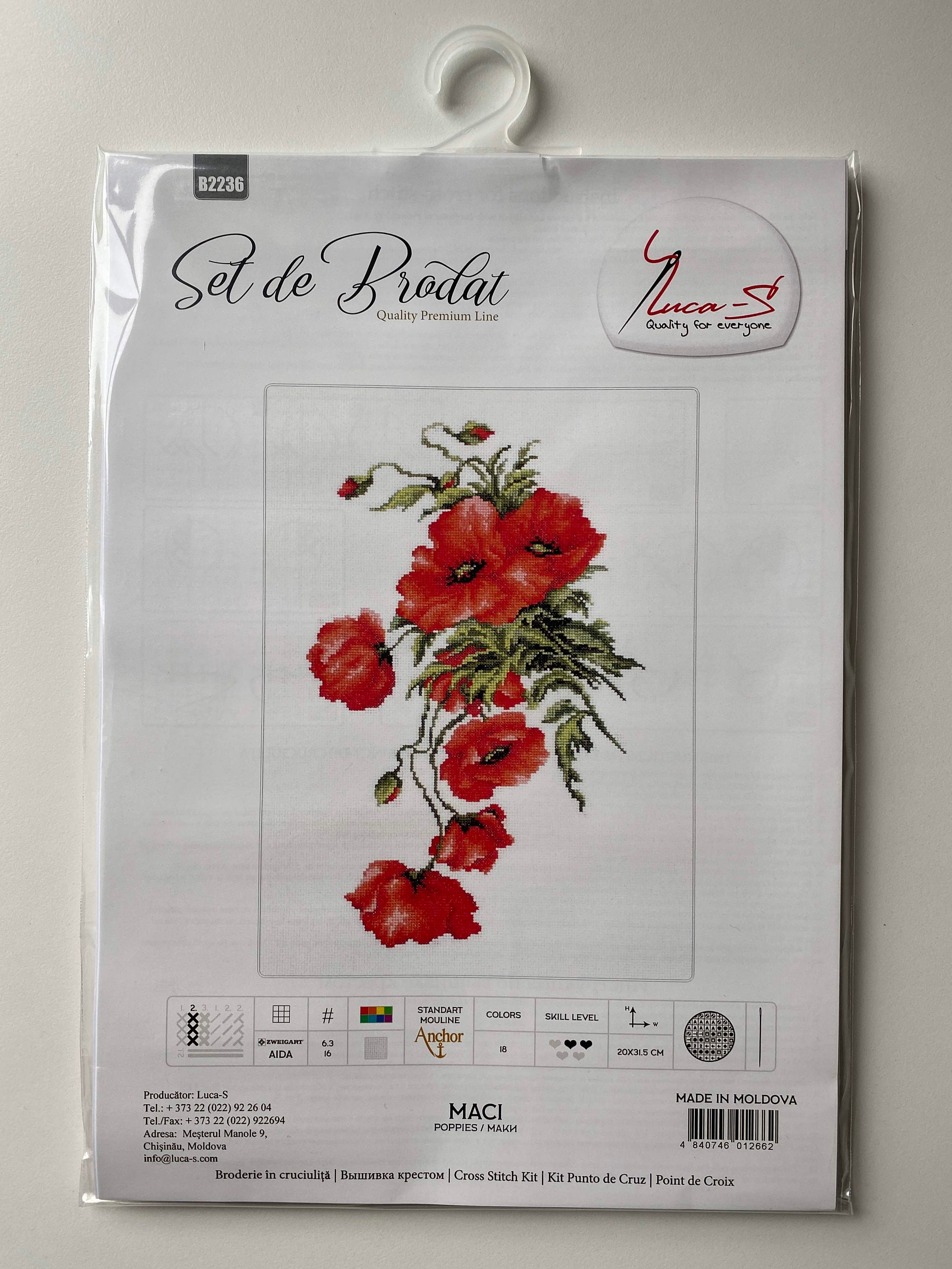 Luca-S B7024 - Kit per punto croce, motivo: fiori di papavero, per adulti, kit da ricamo