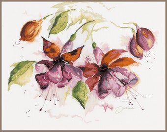 LanArte (the Art of Stitching) / PN-0008026 Fuchsia In Watercolour by ©Jan Kooistra / Cross Stitch Kit