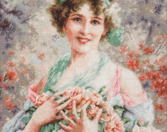 Luca-S B553 Junge Frau mit Rosen Kreuzstichset Baumwolle 28,5x35,5cm mehrfarbig Luca-S B553 Junge Frau mit Rosen Kreuzstichset Baumwolle 28,5x35,5cm mehrfarbig