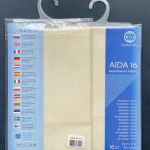 RTO / voorgesneden handwerk stof Aida 16 Tellen Licht Ecru (101) 39x45cm 100% Katoen / AIDA16-101