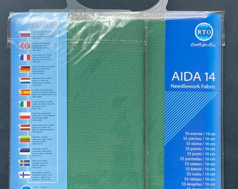 RTO / Pre-cut Needlework Fabric Aida 14 Count Green 39x45cm 100% Cotton / AIDA14-601