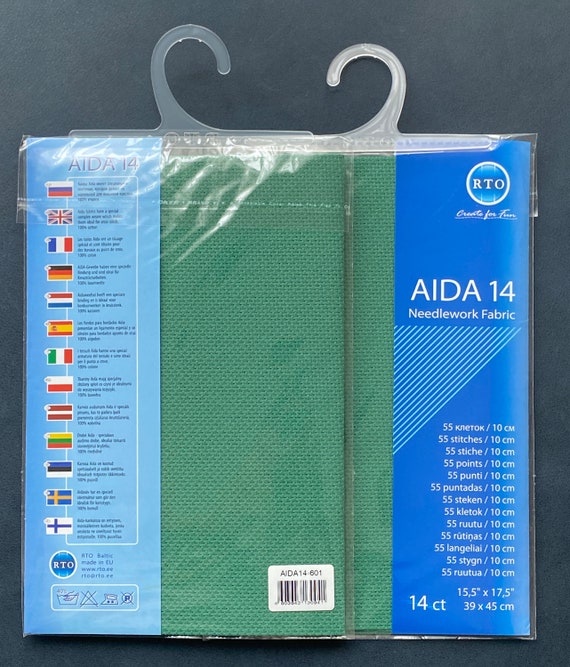 RTO Tessuto Aida Verde 14 Ct Per Punto Croce – 39x45 Cm (Preconfezionato, Ricamo)