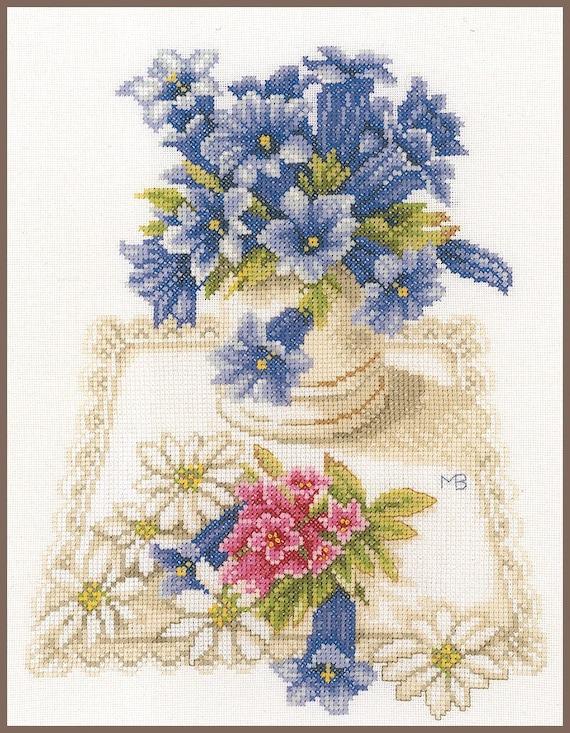 Kit broderie point de croix - Fleurs de printemps - Lanarte