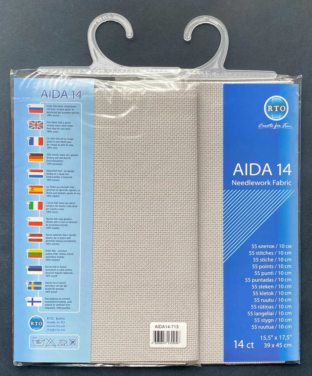RTO / Pre-cut Needlework Fabric Aida 14 Count Grey 39x45cm