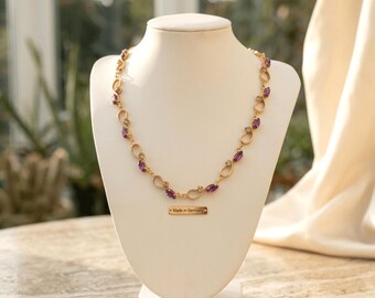 Halskette Serafina in Heliotrope & Dusty Rose – handgelötete Manufakturarbeit – made in Germany // 8596