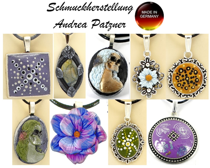 handmade unique various designs Polymer clay pendant on synthetic leather chain
