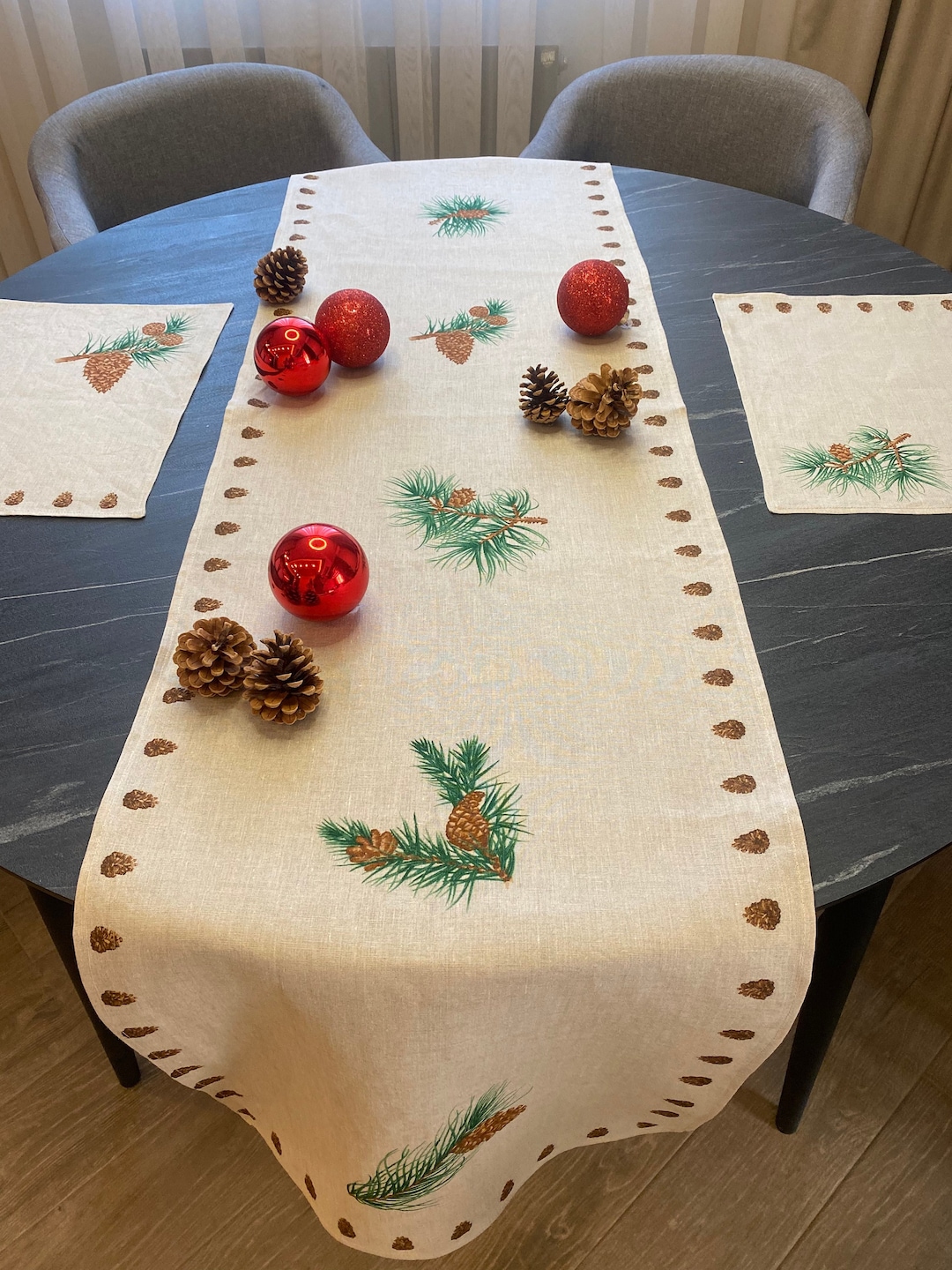 Natural Linen Christmas Table Runner Christmas Ornaments Etsy