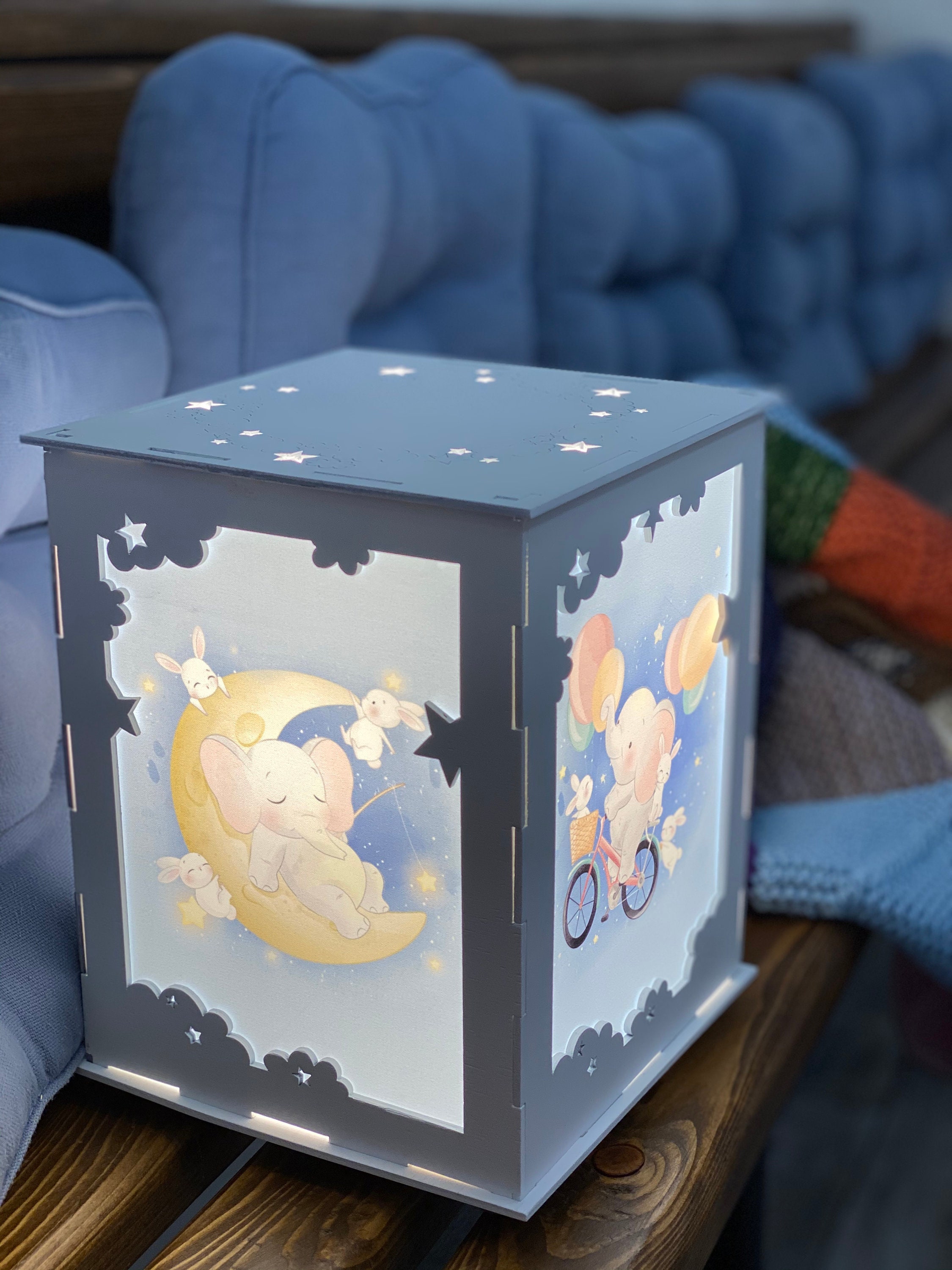 Nursery Room Lamp, LED Night Light, Wooden Personalized Baby Room Lamp