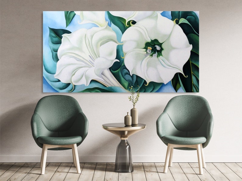 Georgia O'Keeffe art, Georgia O'Keeffe flowers, Georgia O'Keeffe painting print, White Flowers, Printed Floral painting, Georgia Okefe image 1