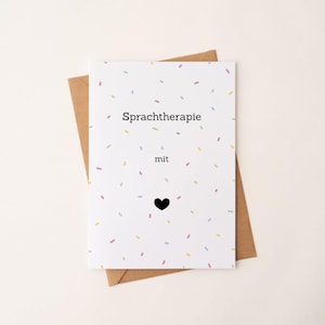 Karte ‚Sprachtherapie mit Herz‘ mit Umschlag/Postkarte; Logopädie Sprachtherapie Klinische Linguistik Geschenk Büro Praxis Lerntherapie