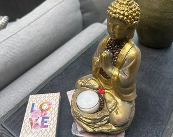 Another bejeweled buddha votive for sale, meditation, serenity, light,yoga,garden votive,