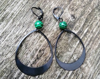 Black earrings, Boho earrings, large earrings, Ethnic earrings, green earrings, hippies earrings, African earrings, dangle earrings