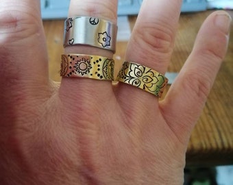 Mandala ring, gold brass ring, sun ring, bohemian ring, ethnic ring, flower ring, personalized ring