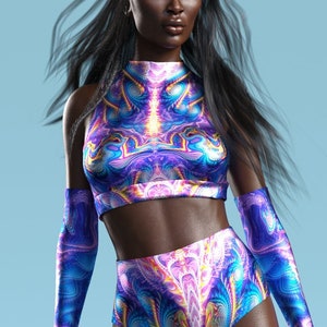 Futuristic Clothing, Rave Top, Rave Shorts, Rave Set, Booty Shorts, Psychedelic Clothing, Burning Man Outfit, Rave Outfit, Rave Wear Woman