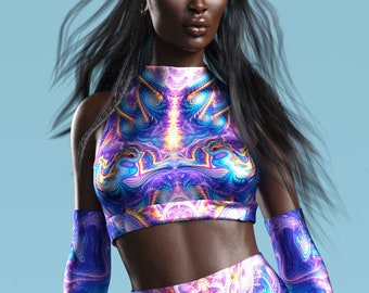 Futuristic Clothing, Rave Top, Rave Shorts, Rave Set, Booty Shorts, Psychedelic Clothing, Burning Man Outfit, Rave Outfit, Rave Wear Woman