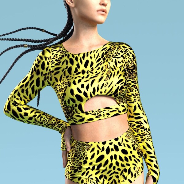 Sexy Yellow Outfit, Festival Set Woman, Sexy Animal Wear, Leopard Rave Top, Rave Shorts, Tiger Top, Rave Clothing, Festival Outfit Woman