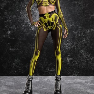 UV Halloween Leggings Women, Mesh Neon Skeleton Leggings, Skeleton Halloween Leggings, Halloween Skeleton Outfit Women, Outfit For Halloween