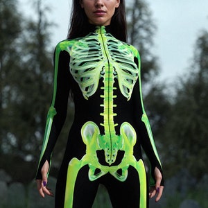 Scary Skeleton Costume, Skeleton Costume Women, Halloween Costumes For Women, Skeleton Bodysuit, Neon Skeleton Costume, Halloween Clothing