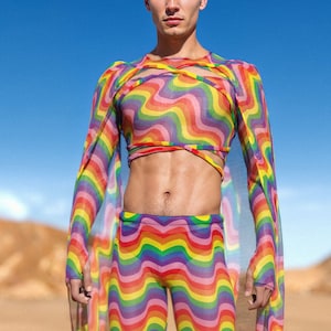 Pride Top, Gay Top, LGBTQ Top, Festival Men Top, Rave Mesh Top, Burning Man Top, Mesh Pride Top, Men Rainbow Top, Transparent Pride Top