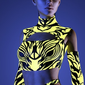 Cutout Rave Top, Festival Infinity Crop Top, Neon Clothing, UV Light Outfit, Psychedelic Party Top, Festival Rave Outfit, Burning Man Outfit