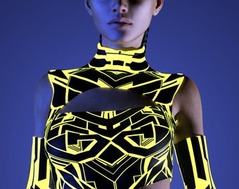 Cutout Rave Top, Festival Infinity Crop Top, Neon Clothing, UV Light Outfit, Festival Party Top, Festival Rave Outfit, Burning Man Outfit