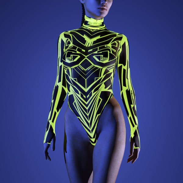 UV Light Set Bodysuit, Neon Bodysuit, See Through Bodysuit, Mesh Festival Bodysuit, Festival Cutout Bodysuit, Transparent Rave Bodysuit