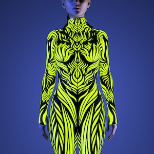 Festival Costume Woman Unique, UV Light Reflective Festival Costume, Adult Rave Costume For Women, Shego Costume, Sexy Neon Costumes Women