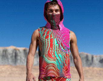 Male Festival Clothing, Male Rave Hooded Set, Rave Outfit Men, Psychedelic Set, Rave Tank Set Man, Festival Set For Men, Festival Outfit Men