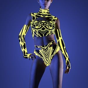 Festival Dancer Outfit, Sexy Cutout Rave Set, Neon Clothing, UV Light Outfit, Festival Party Set, Burning Man Outfit, Cheeky Festival Outfit