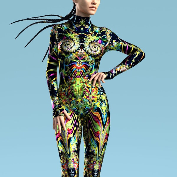 Psychedelic Bodysuit, Rave Outfit, Rave Costume, Festival Clothing Women, Psychedelic Catsuit, Burning Man Clothing, Festival Outfit