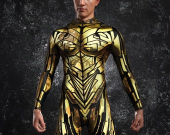 Halloween Gold Men Costume, Performance Costume For Men, Halloween Male Costume, Party Golden Halloween Costume Men, Halloween Male Costumes