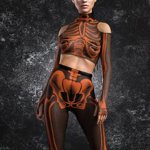 Blusa neon de Halloween, blusa de esqueleto UV de Halloween, blusa de malha de Halloween feminina, blusa de esqueleto, blusa de malha de Halloween, roupa de esqueleto feminina, blusa sexy