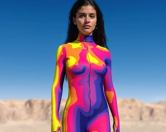 UV-licht reflecterend festivalkostuum, volwassen festivalkostuum voor vrouwen, neonkostuumvrouw, neonbodysuit voor vrouw, festivaldiscokostuums