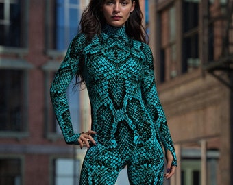 Costume da serpente da donna, costumi in pelle di serpente, costume da donna con stampa animalier, costume da serpente, costumi da festa da donna, costumi da serpente da donna