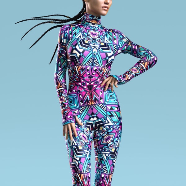Glow in the Dark Catsuit, Festival Catsuit, Rave Costume, Festival Bodysuit, Psychedelic Clothing, Rave Outfit, Burning Man Clothing Woman
