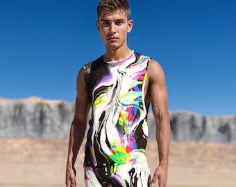 Men Rave Clothing, Male Festival Hooded Set, Rave Outfit Men, Psychedelic Set, Festival Outfit Men, Rave Tank Set Man, Festival Set For Men