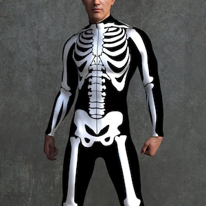 Mens X-Ray Skeleton Halloween 2nd Skin Jumpsuit Fancy Dress Costume Outfit S-XL