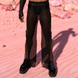 Festival Black Pants For Men, Disco Mesh Male Pants, Festival Rave Pants Men, Transparent Man Pants, Party Male Pants, Festival Disco Pants